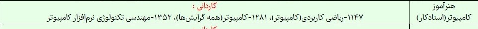 هنر آموز کامپیوتر استاد کار لیست رشته های مجاز