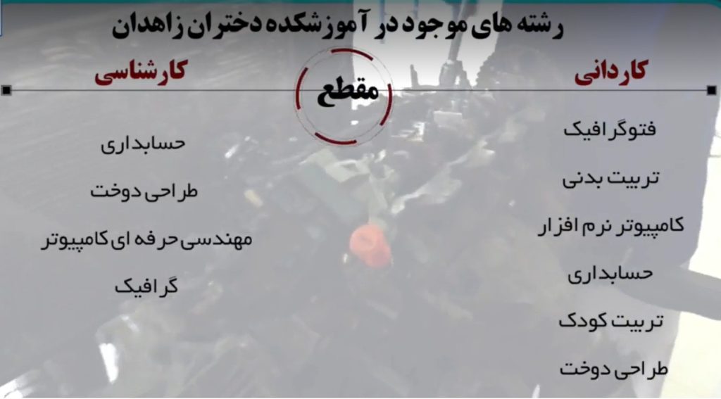 رشته‌های تحصیلی آموزشکده دختران زاهدان دانشگاه ملی مهارت