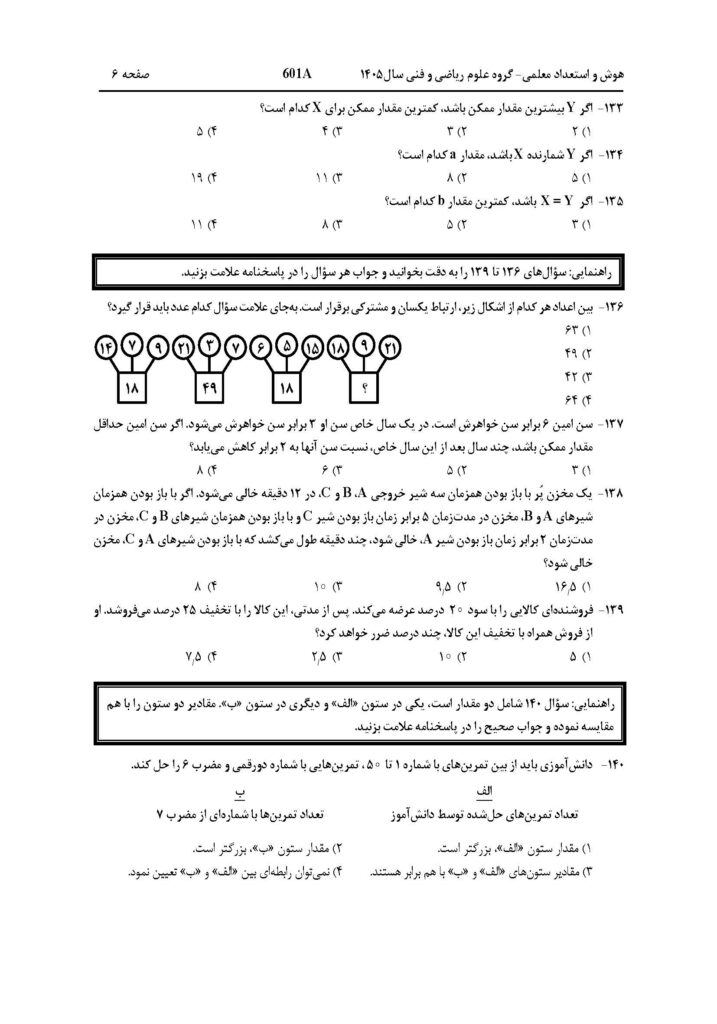 سوالات فرهنگیان ریاضی1405
