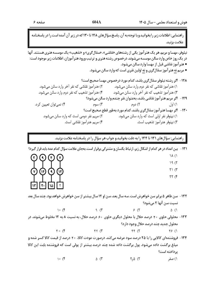 سوالات فرهنگیان هنر 1405