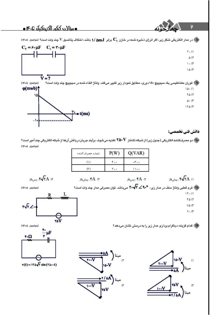 سوالات کنکور رشته الکتروتکنیک ۱۴۰۵