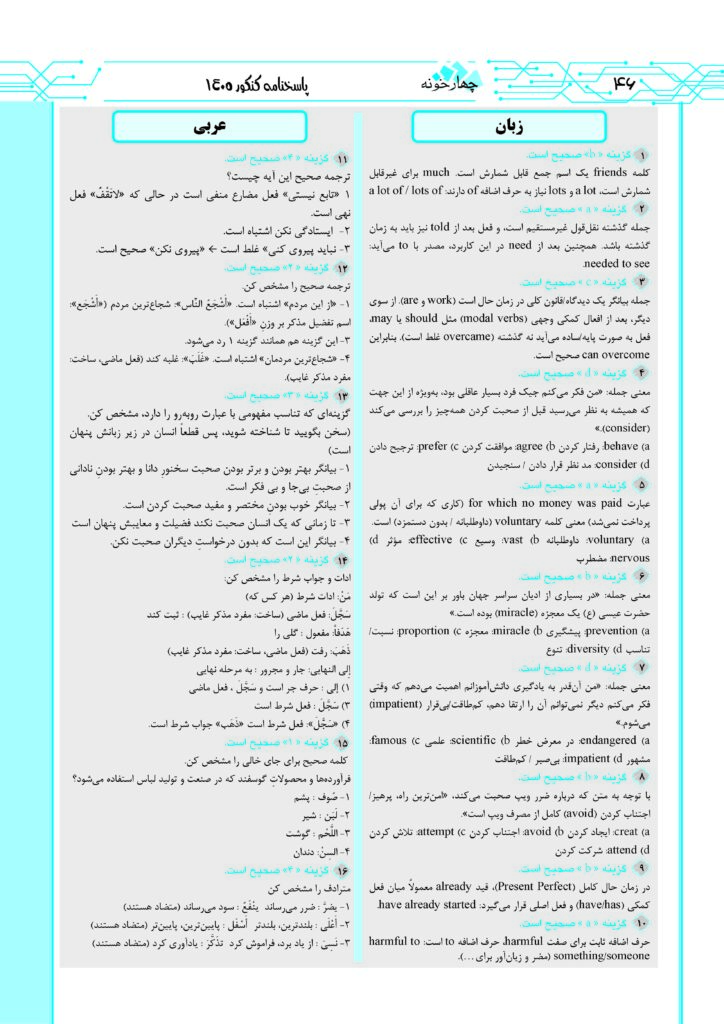 دفترچه پاسخنامه سوالات کنکور فنی 1405