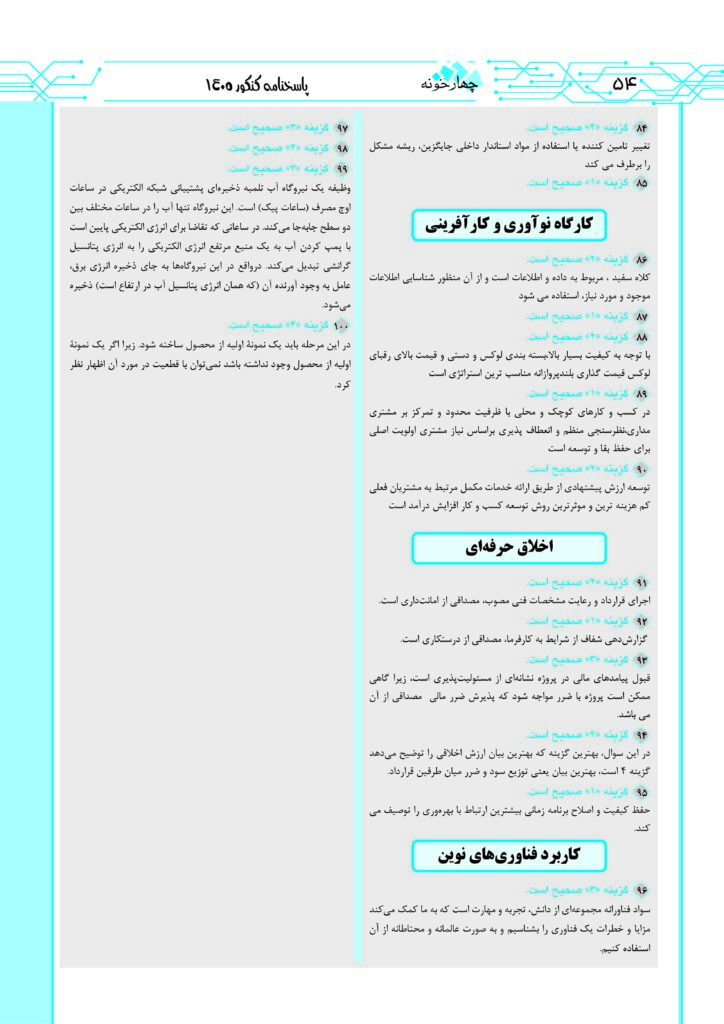 دفترچه پاسخنامه سوالات کنکور فنی 1405