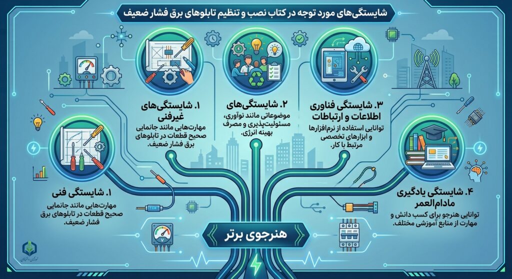 شایستگی‌های مورد توجه در کتاب نصب و تنظیم تابلوهای برق فشار ضعیف