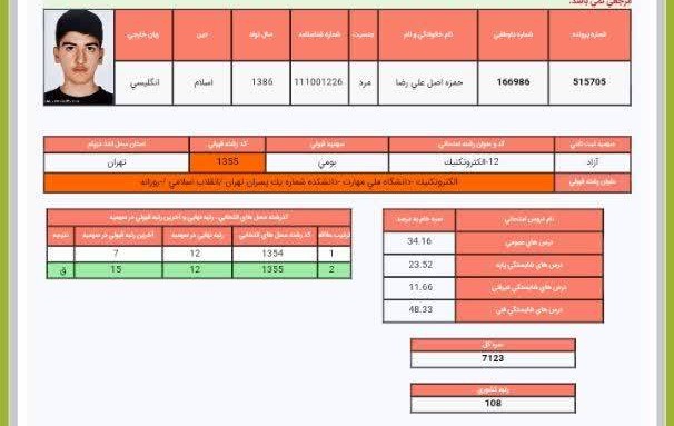 کارنامه رشته الکتروتکنیک 1404نمونه 81